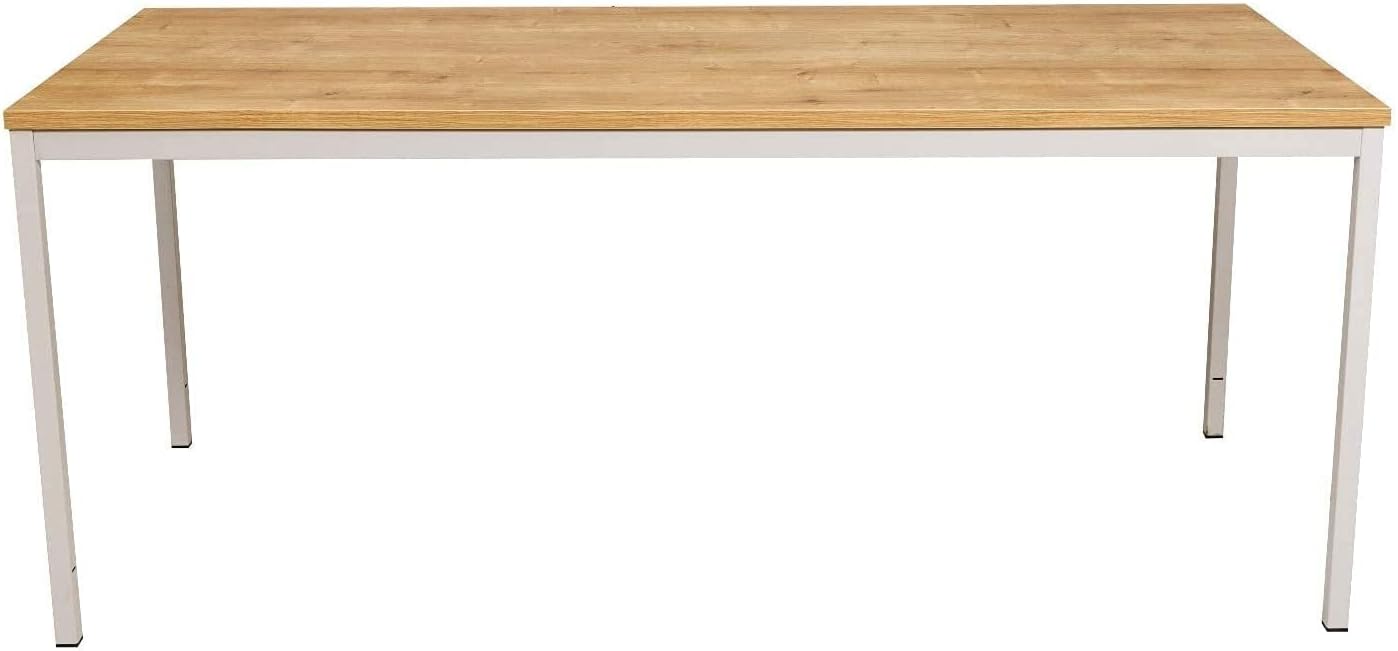 Furni24 Schreibtisch-Stahl 200x100x75cm, Eiche, TÜV/GS-Einfache Montage, Arbeitstisch, Bürotisch, Küchentisch, Esstisch, Druckertisch Büro-Möbel Arbeitszimmer Computertisch Gaming-Tisch Mehrzwecktisch