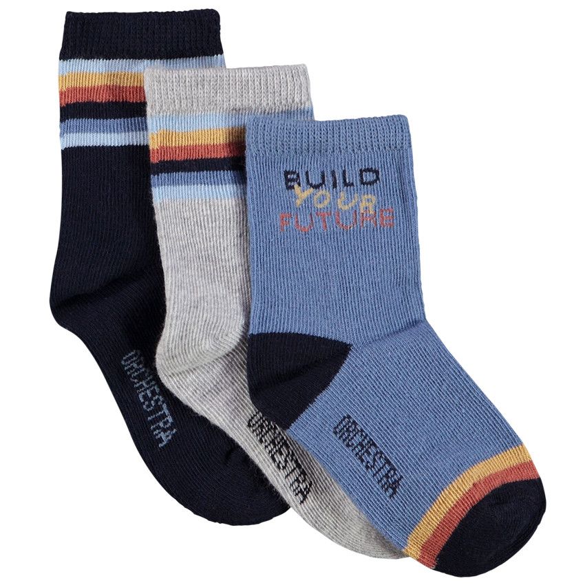 Lot de 3 paires de chaussettes normales fantaisies pour bébé garçon - Bleu marine