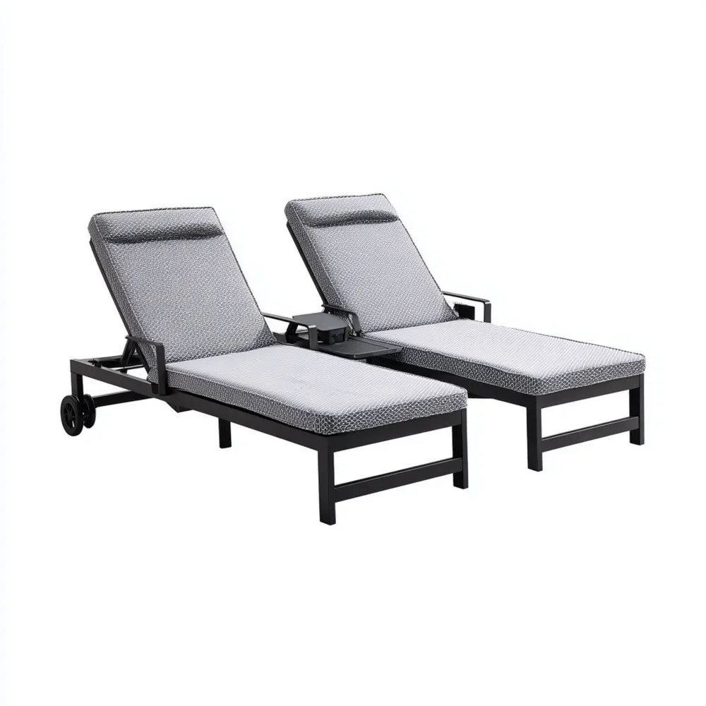Gartenliege Set Aluminium Verstellbar 200x65x35 cm mit Kissen - Grau/Schwarz - Modernes Design