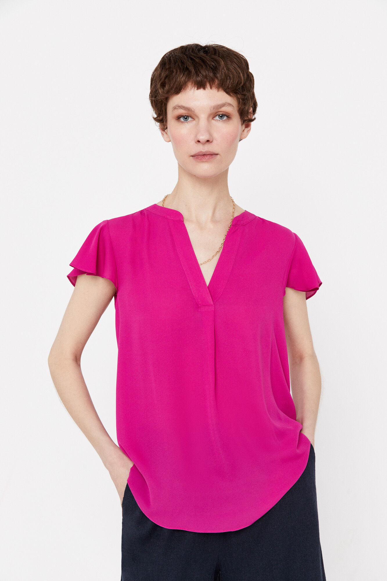 Blusa com mangas franzidas - Fúcsia