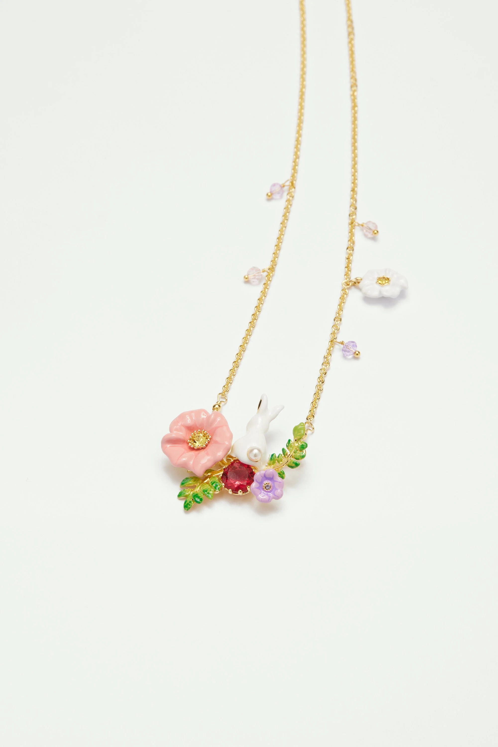 Collier pendentif lapin sur fleur | Multicolore