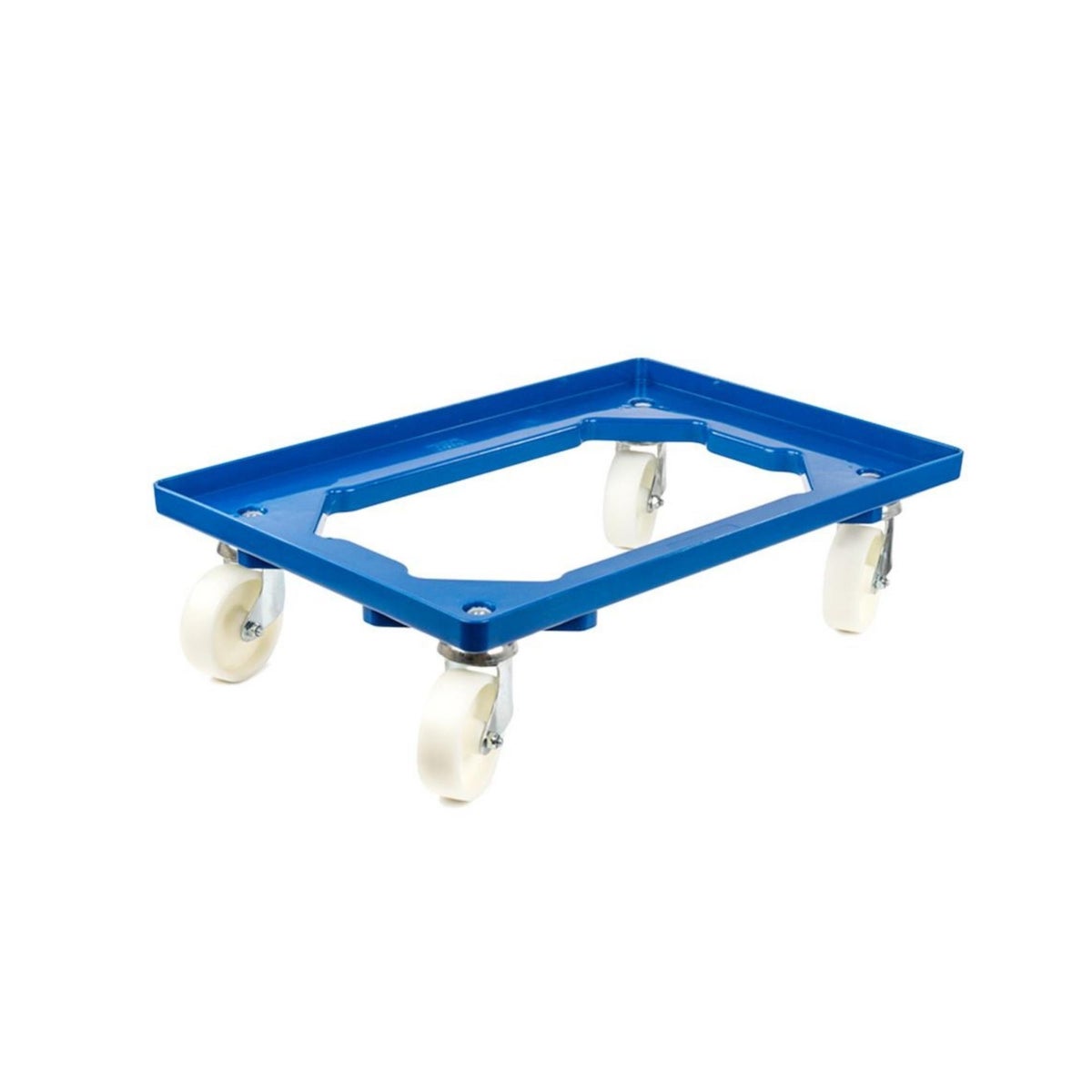PROREGAL Transportwagen voor Euroboxen 60 x 40 cm met kunststof wielen, blauw, open dek, 2 zwenkwielen en 2 remwielen, draagvermogen 300 kg