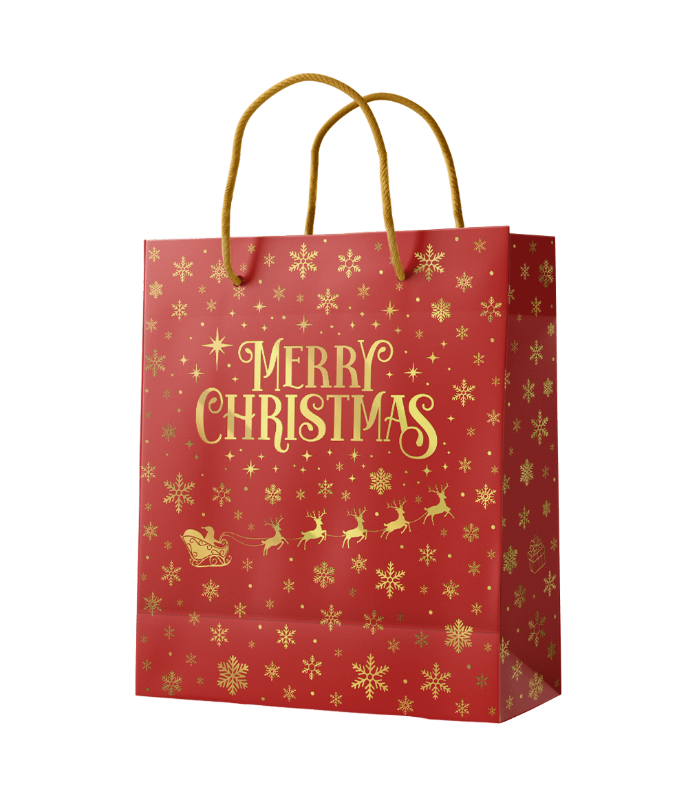 Kerst Cadeautasje Rood Goud Merry Christmas M 21cm