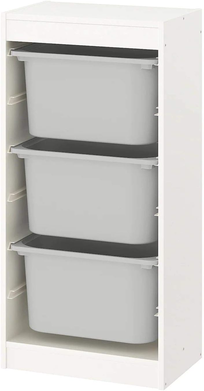 Trofast IKEA Regal, Aufbewahrung mit Boxen 46x30x94 cm Regal weiß / 3 Boxen grau