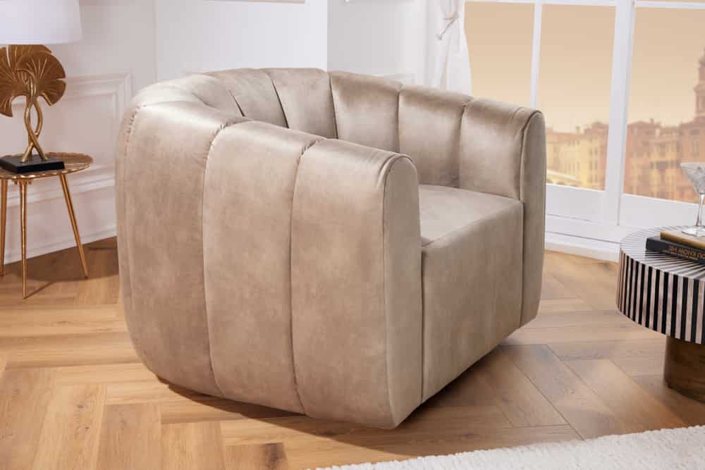 Drehbarer Design Sessel BABYLON champagner Samt Lounge Cocktailsessel