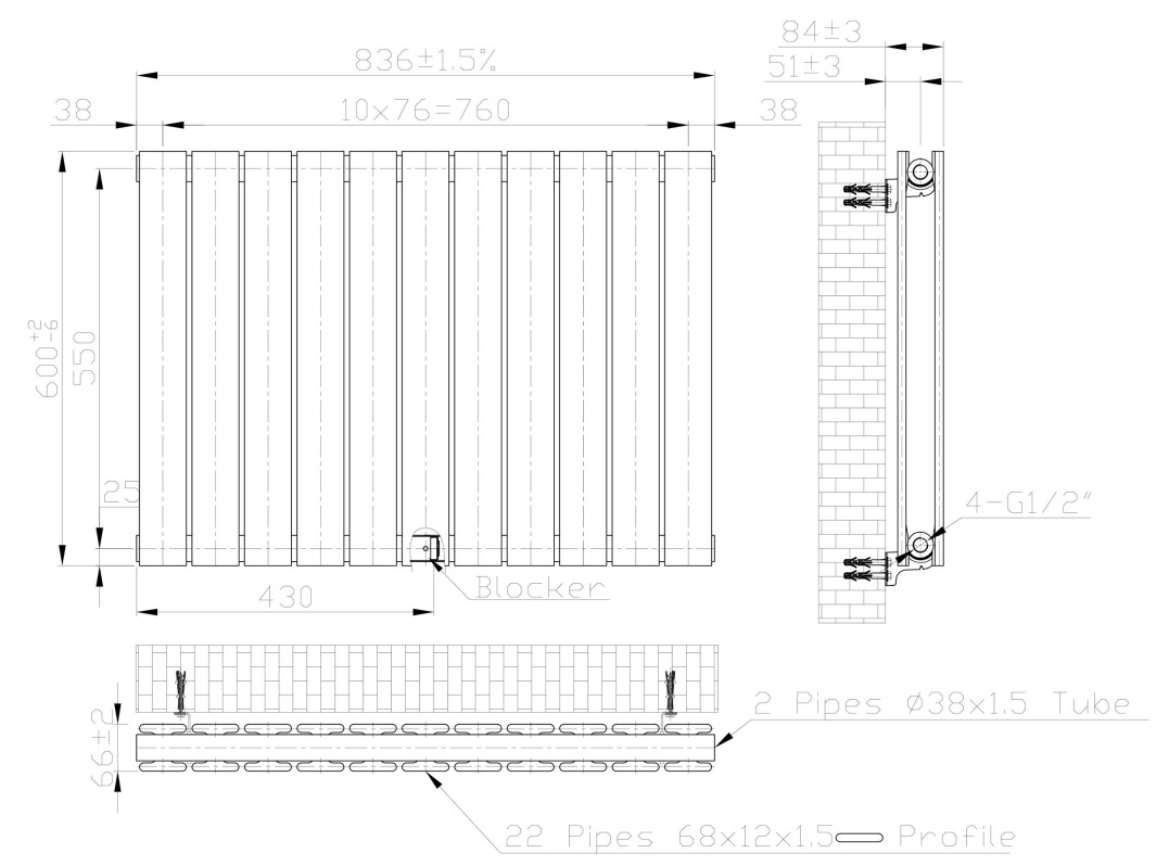 Eastbrook Warrington paneelradiator type 20 85x60cm 1335W wit glans