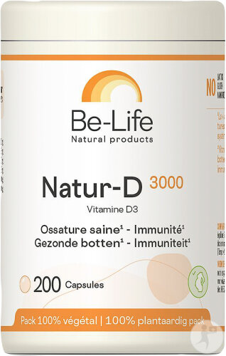 Be-Life Natur-D 3000 Complément Alimentaire Ossature Saine Et Immunité 200 Gélules