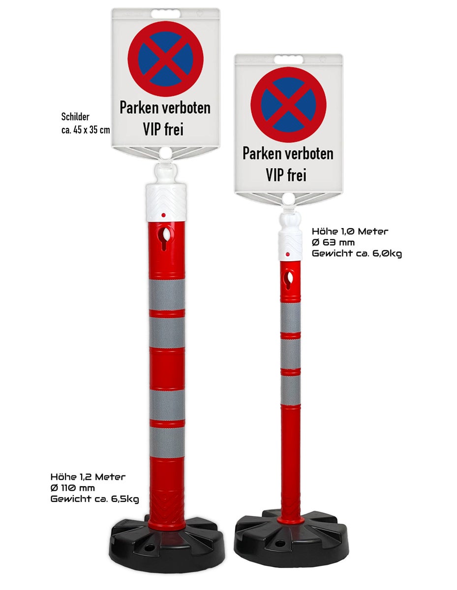 Waarschuwingsbord, kunststof, schroefdraad, UVV-conforme flexibele paal, ECO-verkeerskegel, kettingpaal / rondel 28