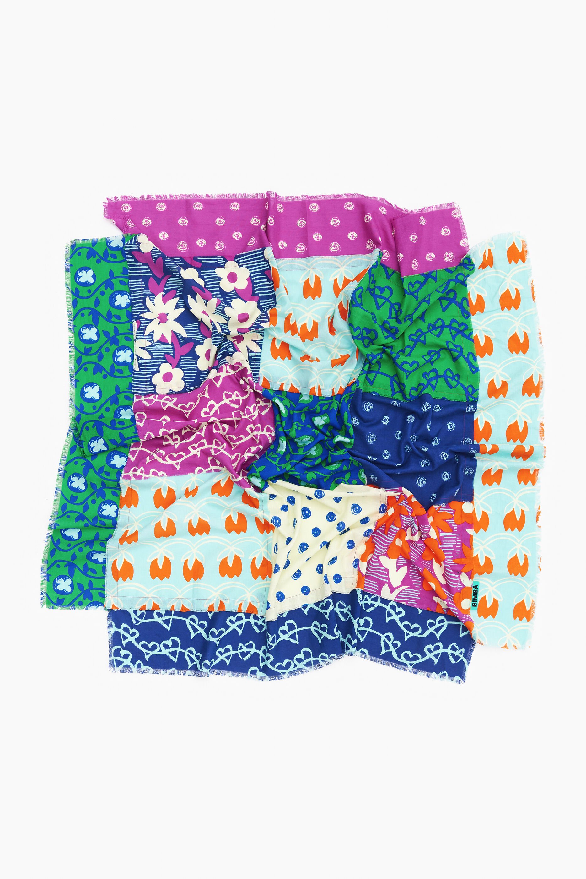 Xale patchwork azul-turquesa