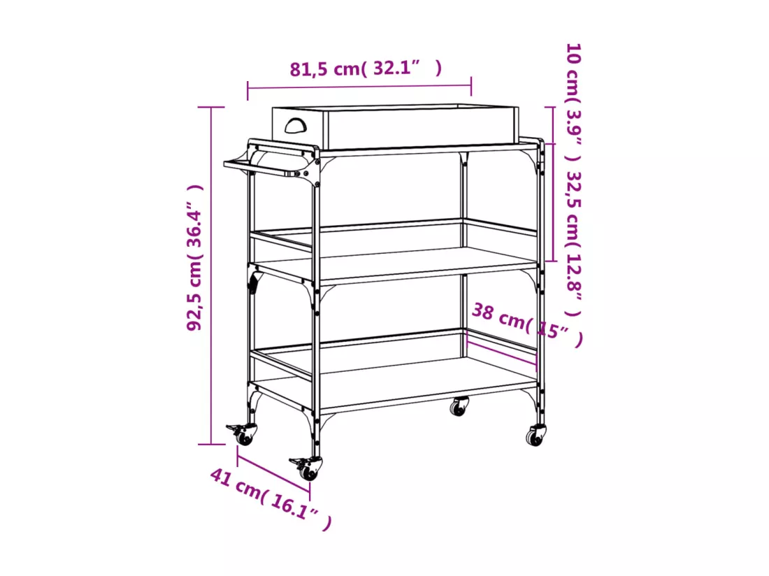 Chariot de cuisine chêne sonoma 81,5x41x92,5 cm bois ingénierie