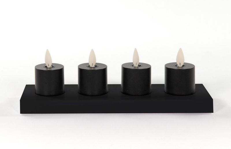 Anna's Collection Oplaadbare LED theelichtjes - 4x -zwart - oplaadstation -afstandsbediening