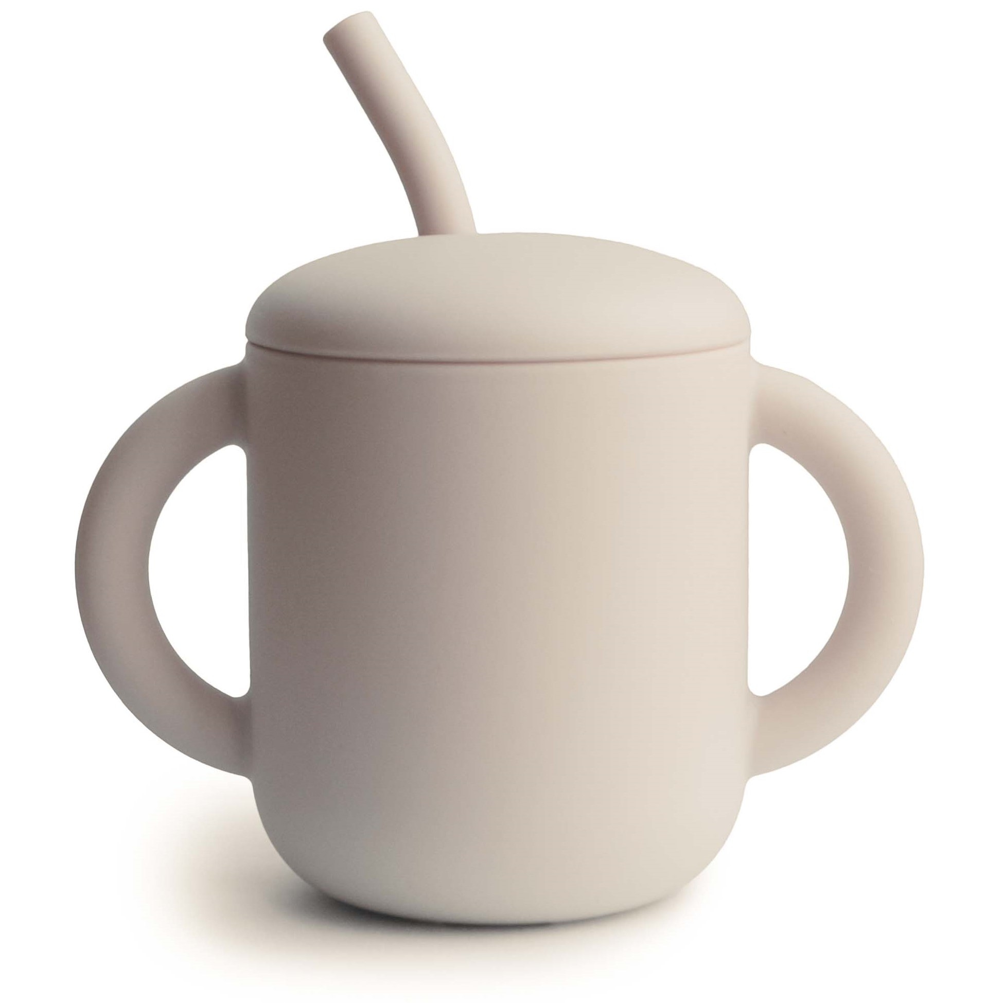 Mushie silicone rietjesbeker met handvat beige