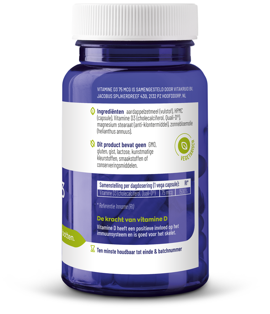 Vitakruid Vitamine D3 75 Mcg / 3000 Ie (60 vega capsules)