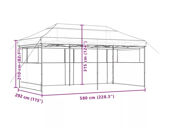 Tente de réception pliable escamotable avec 3 parois latérales