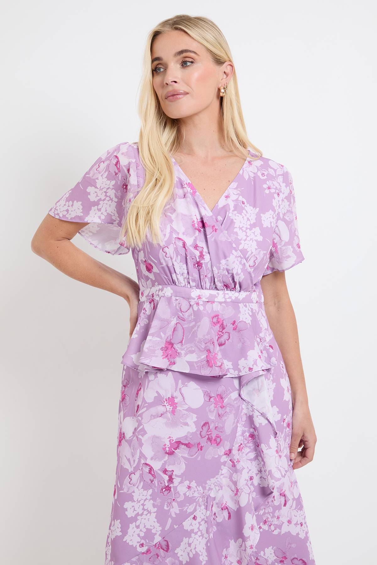 Wallis Robe Midi À Basque Volantée Et Imprimé Fleuri Petite