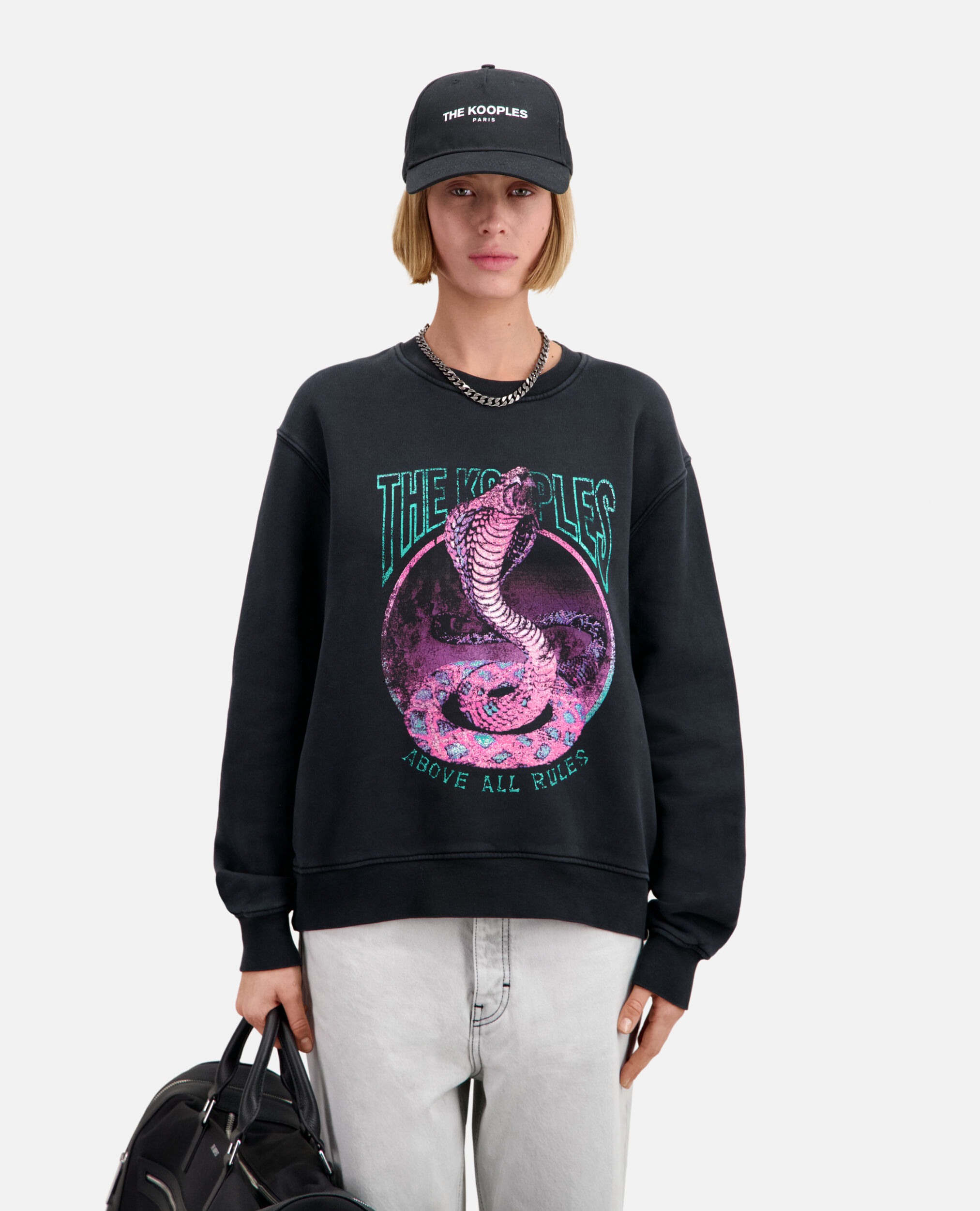 Women's Black sweatshirt with Cobra serigraphy
