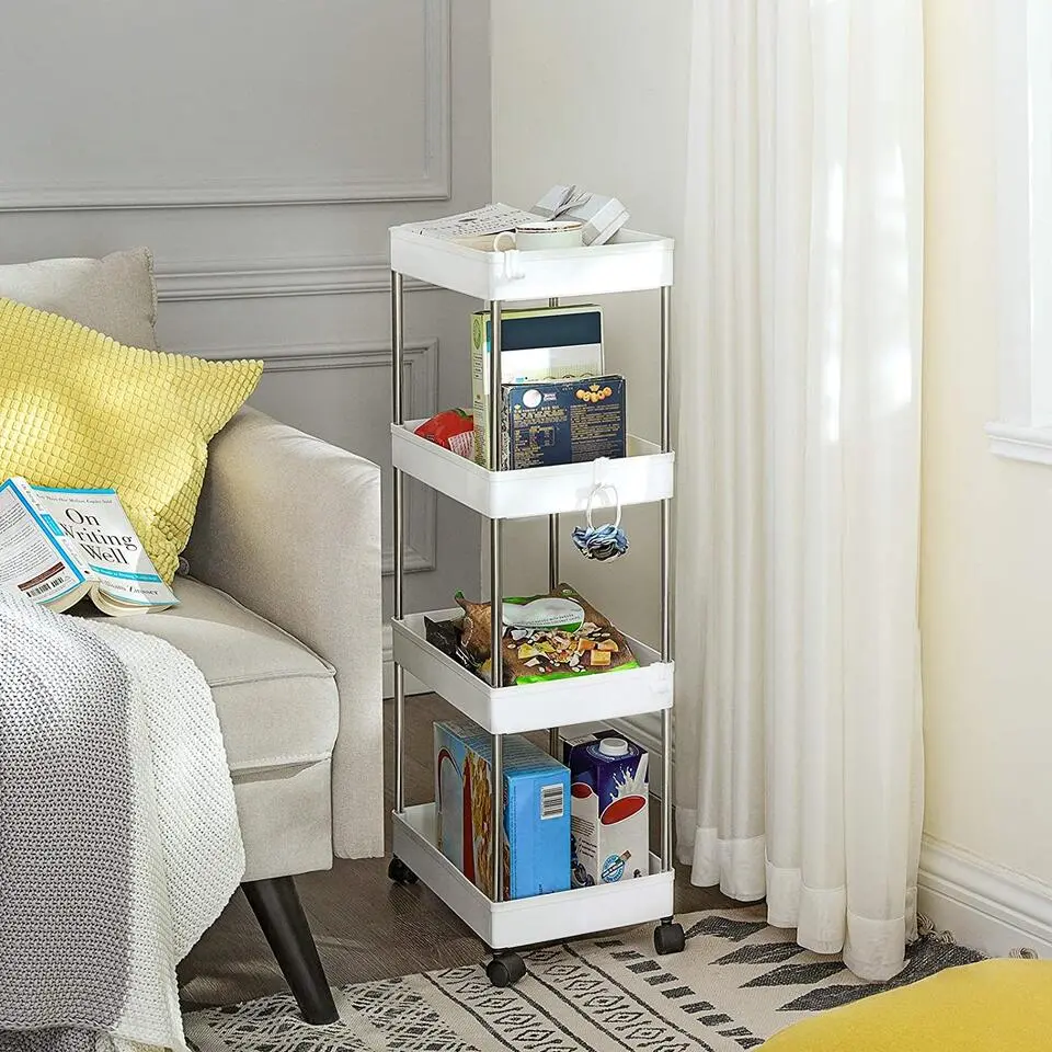 Opbergtrolley - 4 niveaus - 40x86x22 cm - wit