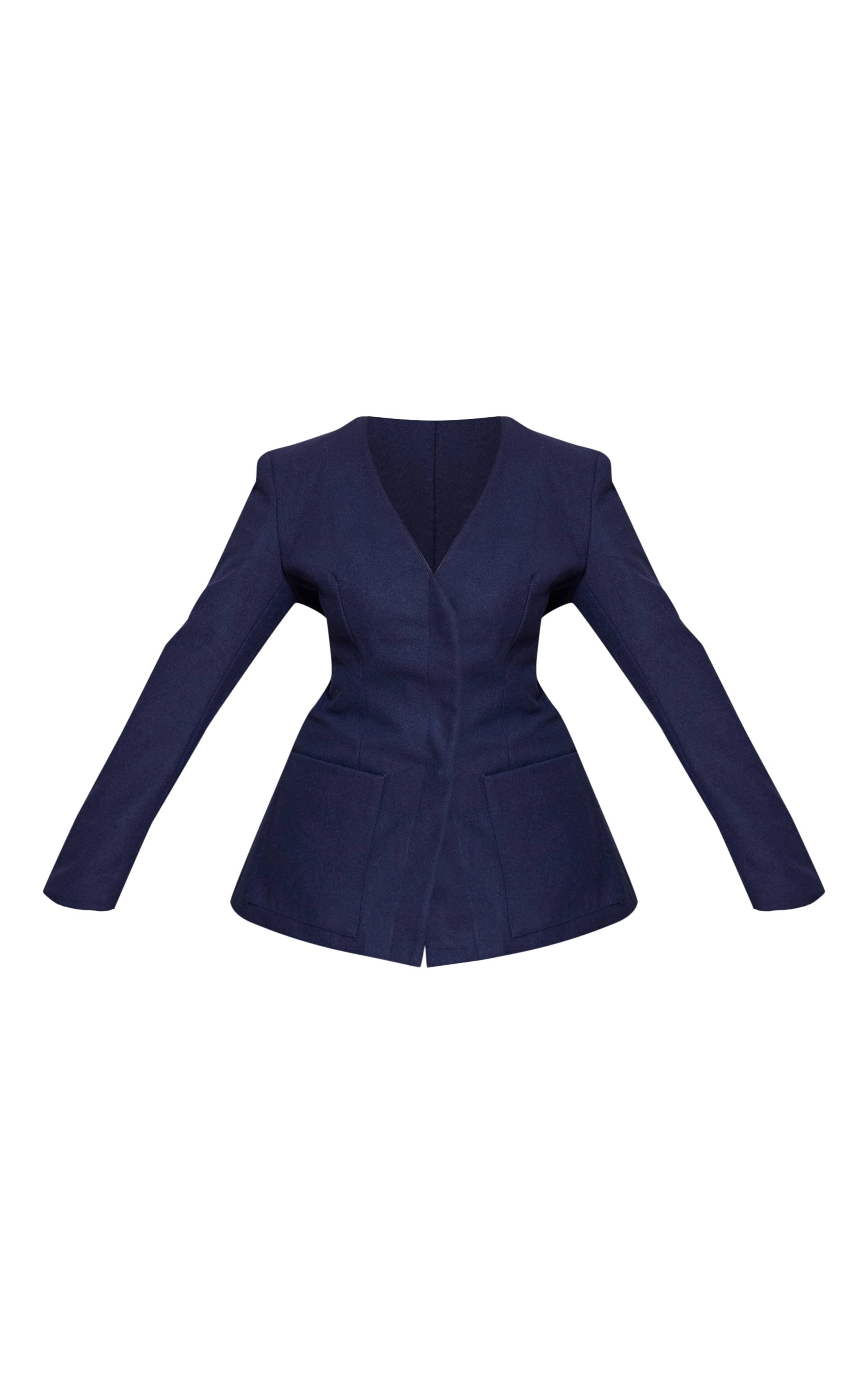 Bleu Marine Ensemble Blazer Croisé Ajusté Effet Laine Shape