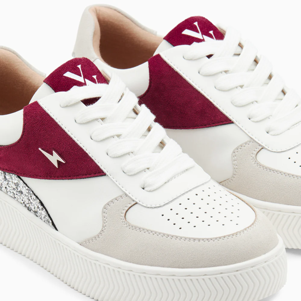 Sneakers-Baskets Nassita bordeaux et argent à lacets