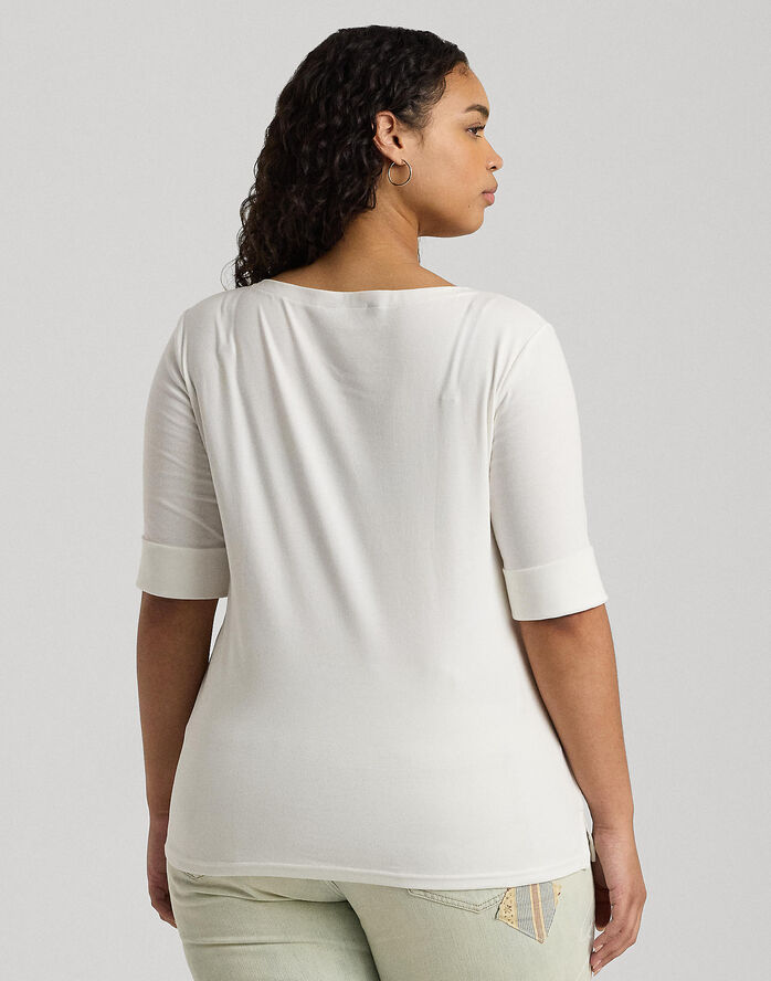 Lauren Ralph Lauren RFND STRTCH 1X1 RIB-ELB SLV BT NK T Hvid