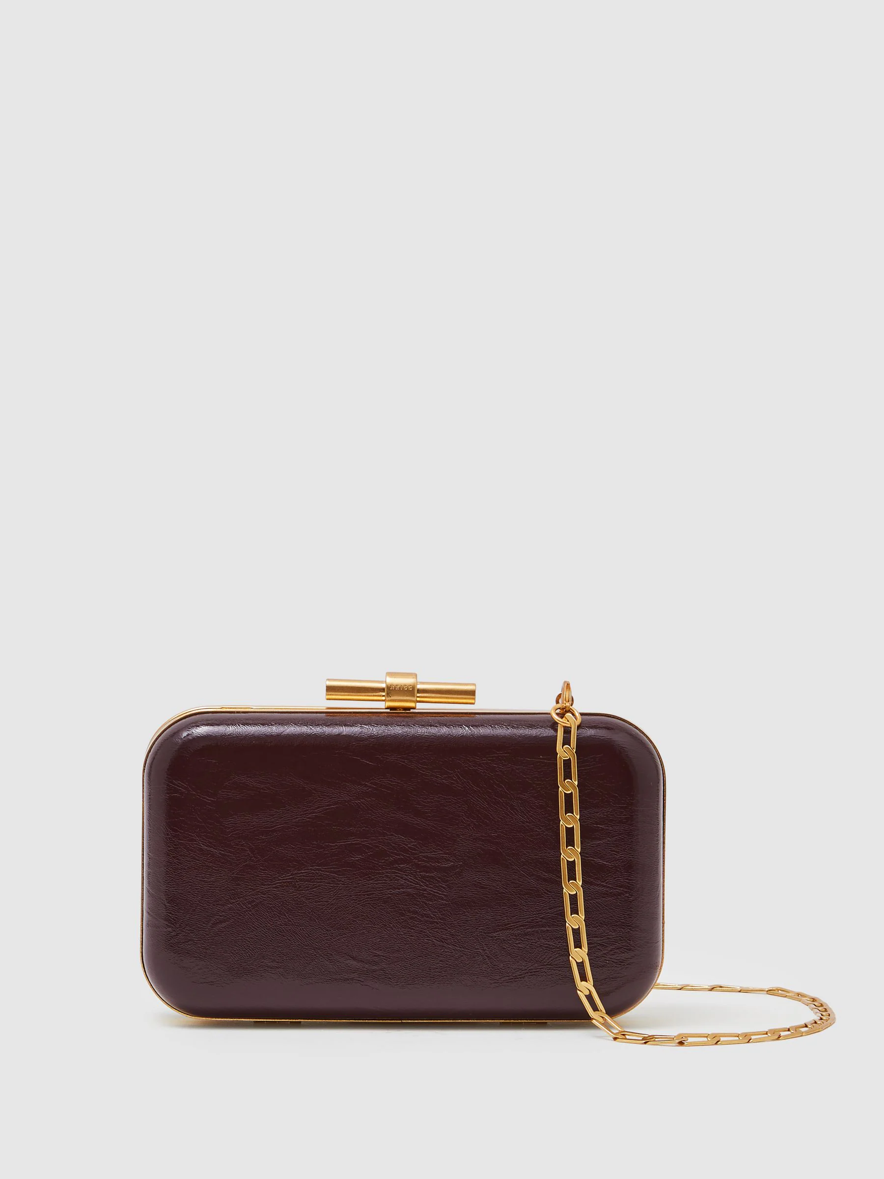 Reiss Junie Patent Box Clutch Bag