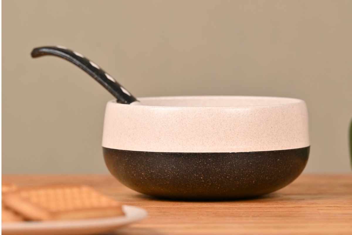 Croppie 250 ml Charcoal soepkom met lepel - Set van 4