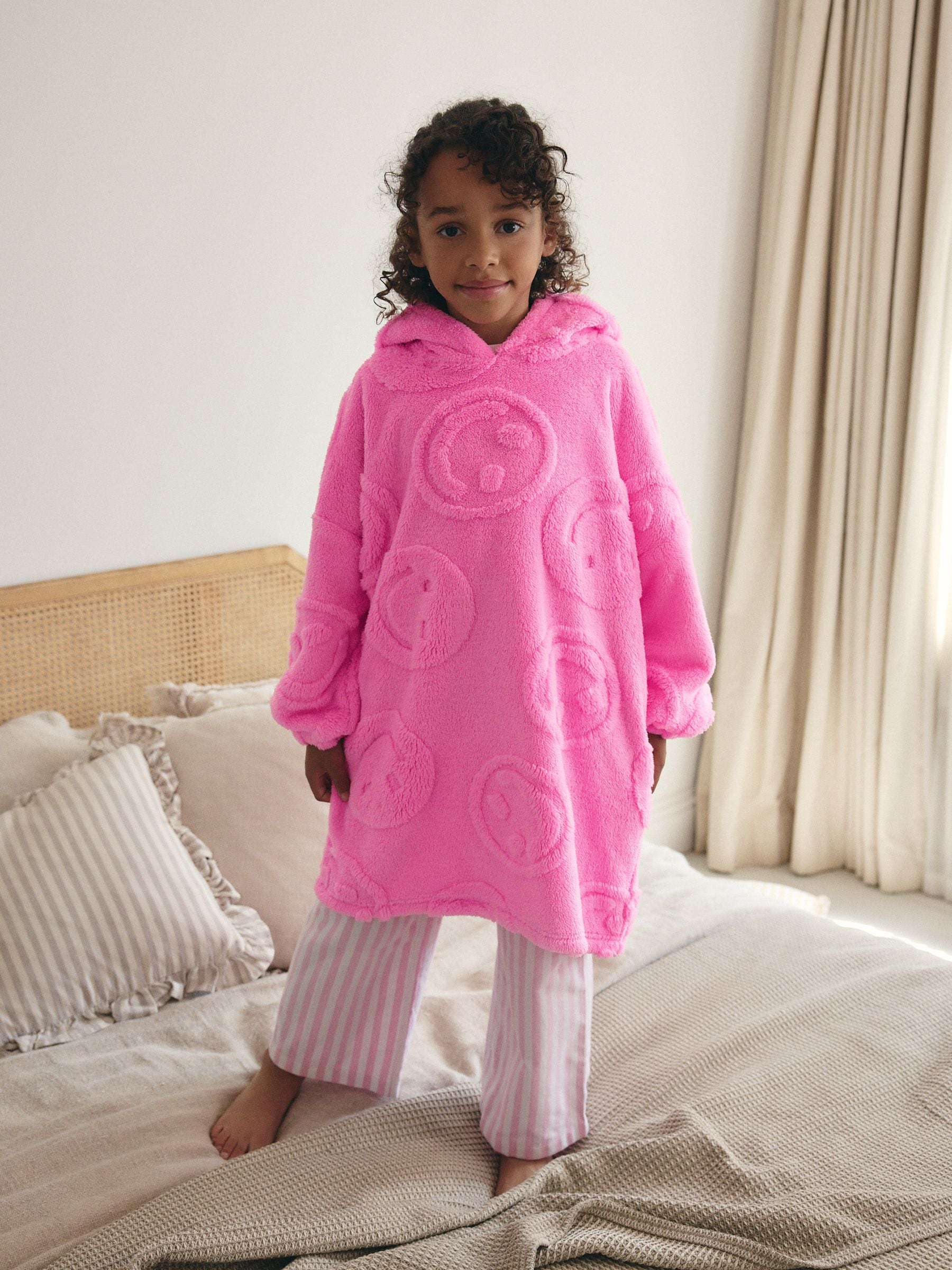Roze Happy Face - Jacquard fleecedeken met capuchon (3-16jr)