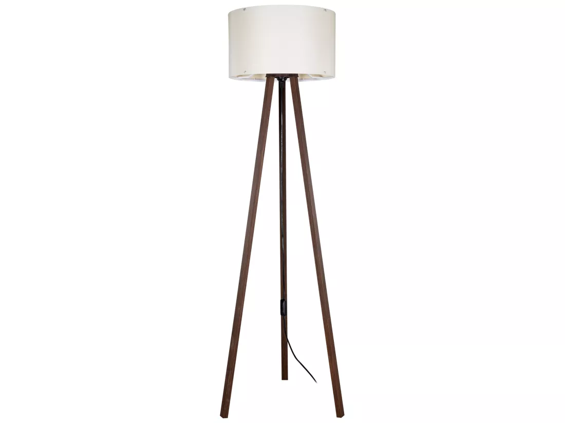 Lampadaire Keynes trépied hauteur 136 cm E27 effet noyer / crème [lux.pro]