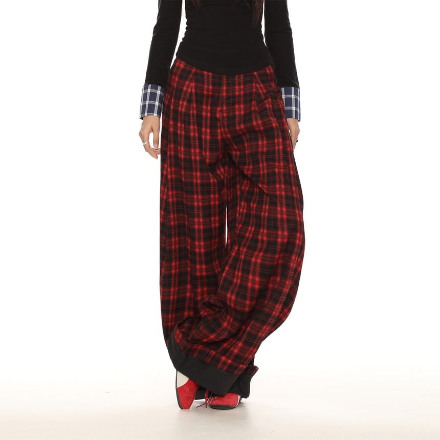 Berrytrix - Geruite broek met hoge taille en wijde pijpen