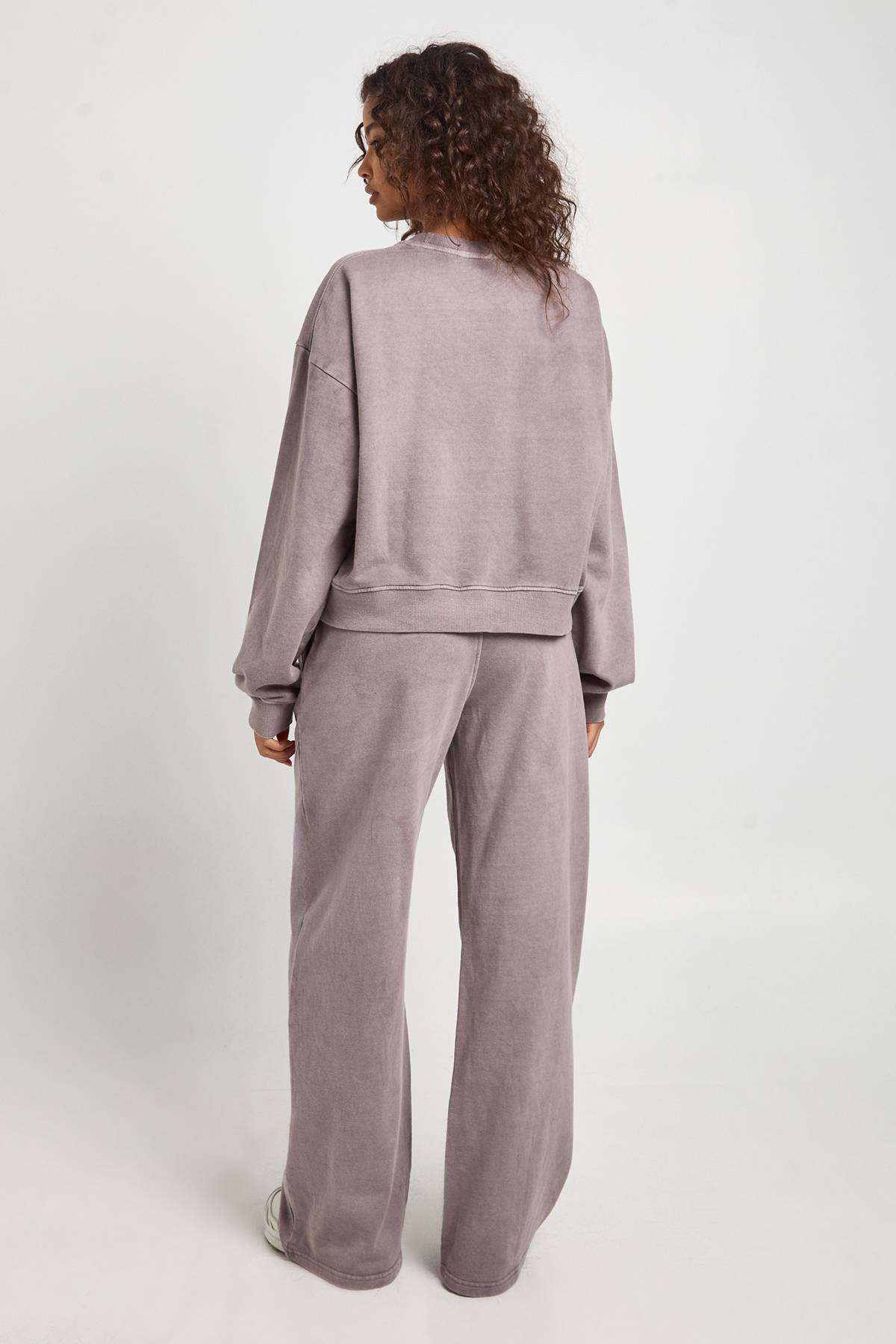 boohoo Survêtement lavé à détails côtelés et jambes droites