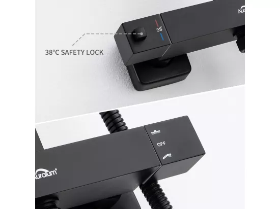 Colonne Douche Thermostatique Noir Ensemble Douche Mitigeur en Laiton Mitigeur Thermostatique avec Tête Douche/Douchette Hauteur Réglable,EU Modèle