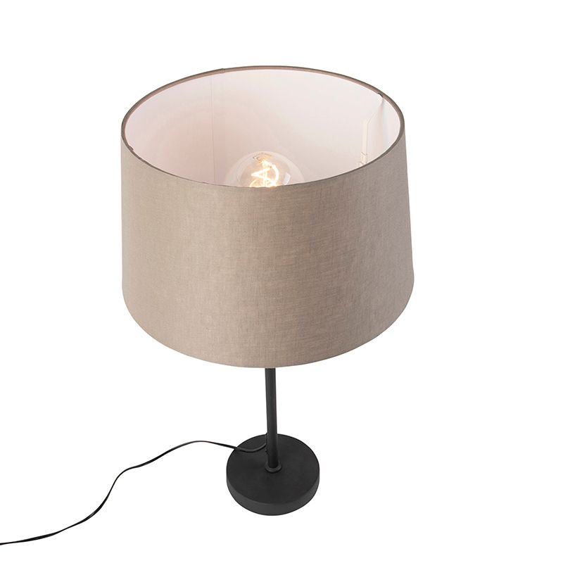 Tafellamp zwart met linnen kap taupe 35 cm verstelbaar - Parte