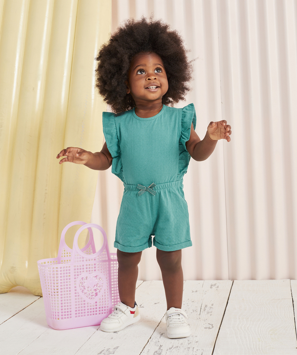 COMBISHORT BÉBÉ FILLE TURQUOISE EN COTON AVEC VOLANTS