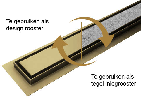 Mueller Gold douchegoot met tegelrooster en flens 90x7cm geborsteld messing