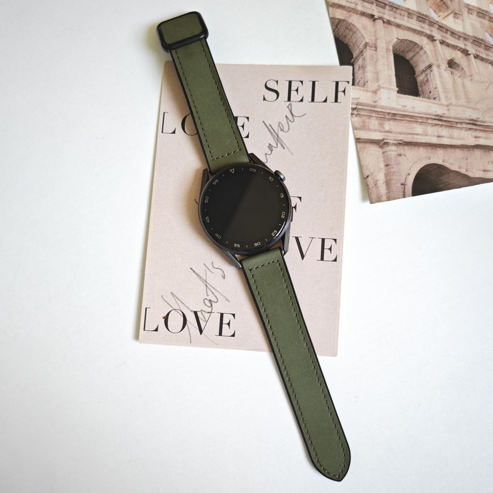 Samsung Galaxy Watch Active 2 (40mm) Silikon Armband mit Kunstlederschicht   Magnet-Verschluss - Dunkelgrün