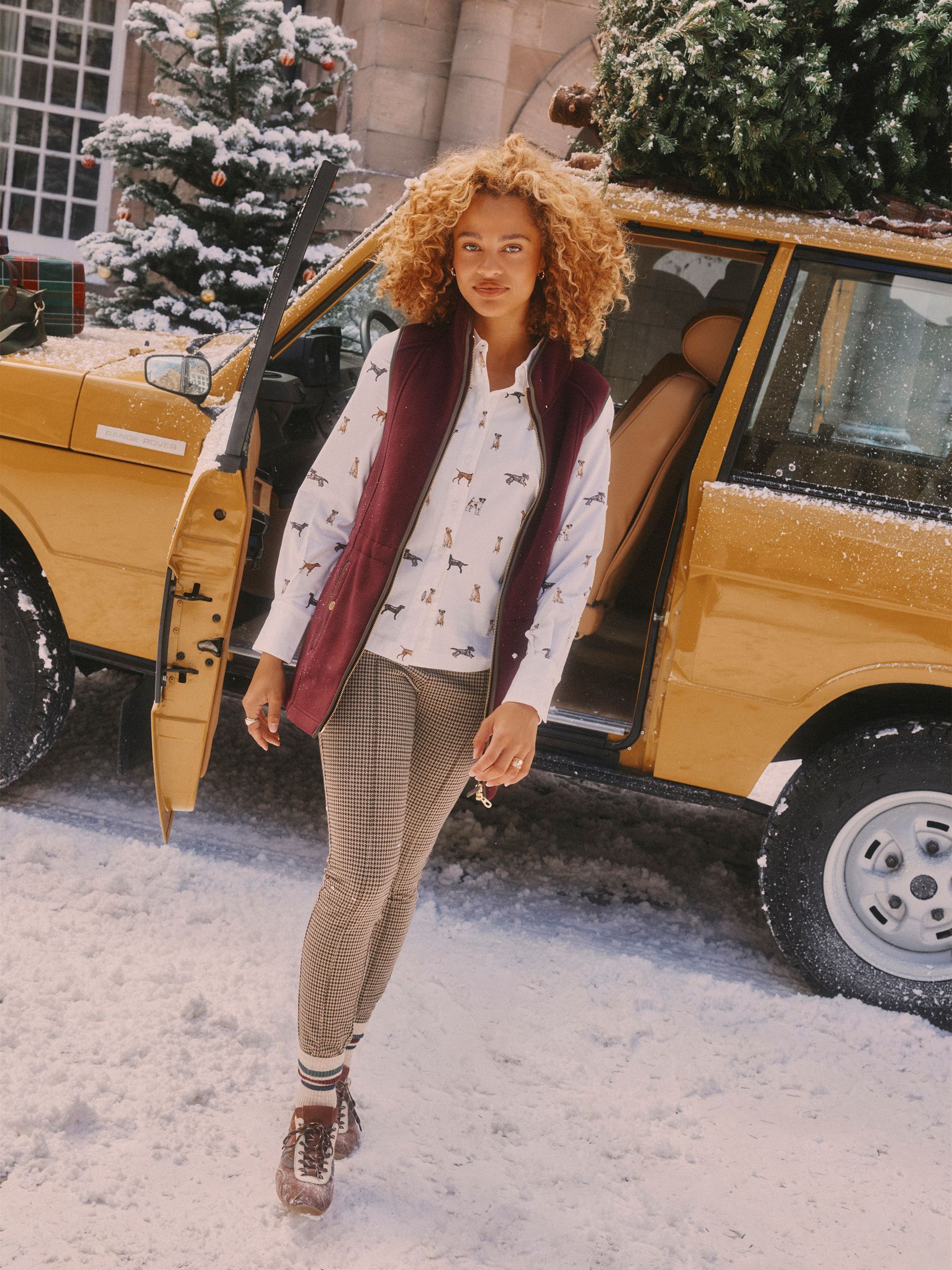 Joules Mia Geruite Skinny Elastische Broek met Ritsgulp.