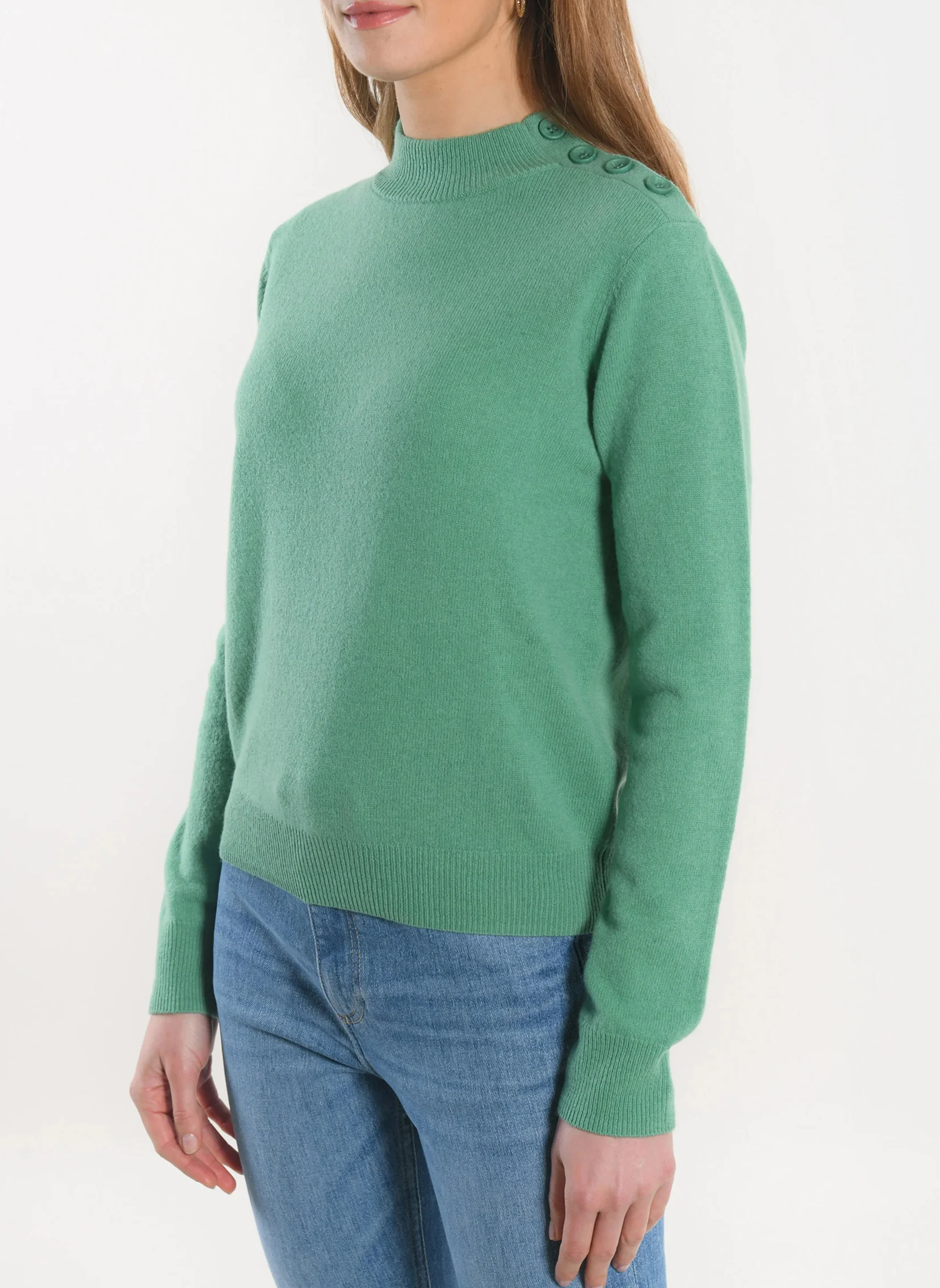 ANITA - Pull droit col montant en laine | Vert