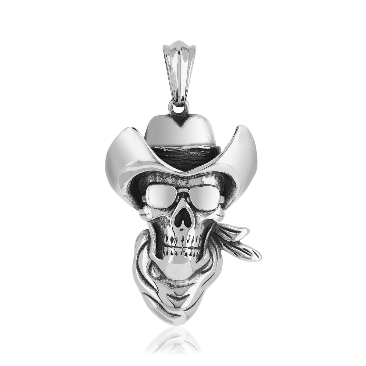 Pendentif acier tête de mort cow boy