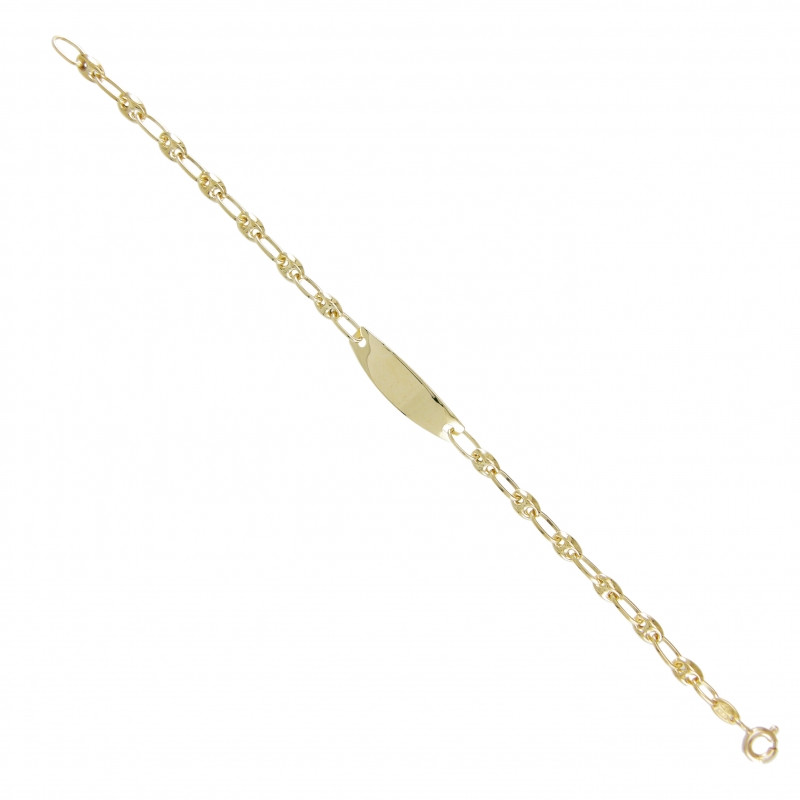 Bracelet Enfant Or Jaune - Gourmette Identité - Maille Grain de Café - Personnalisable