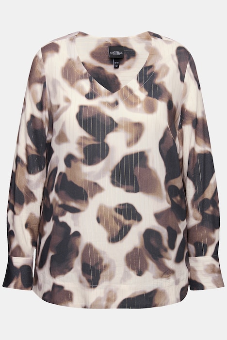 Blusenshirt, Glitzerstreifen, V-Ausschnitt, Langarm