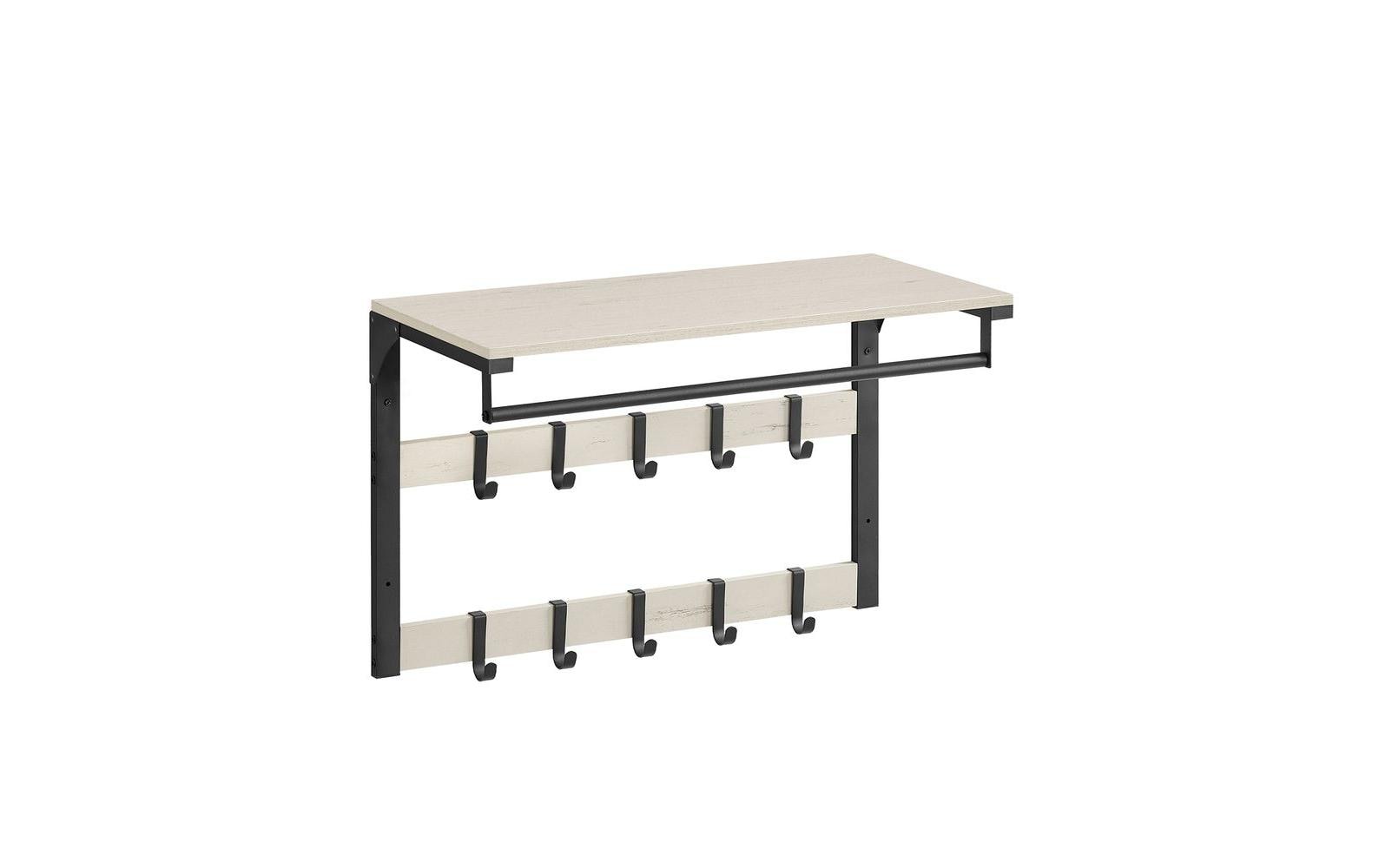 Wandgarderobe 10 Haken 65 cm x 42 cm, Schwarz/WeissGarderobe mit Ablage
