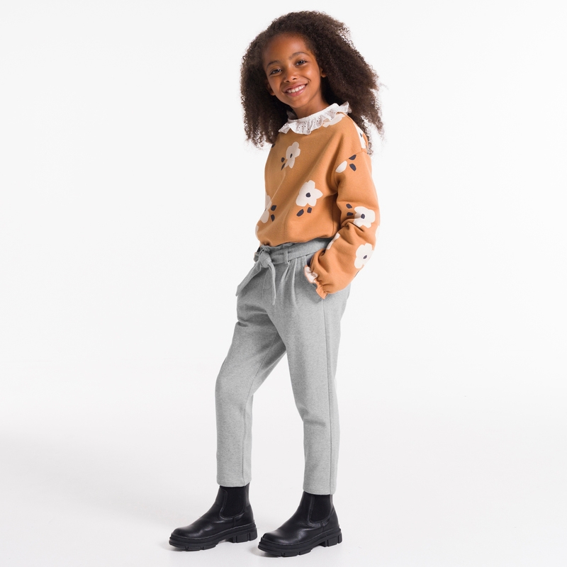 Pantalon chino ceinturé gris fille