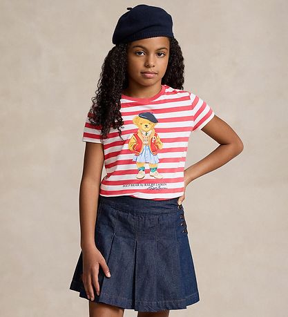 Polo Ralph Lauren T-shirt - R?d/Hvidstribet m. Bamse