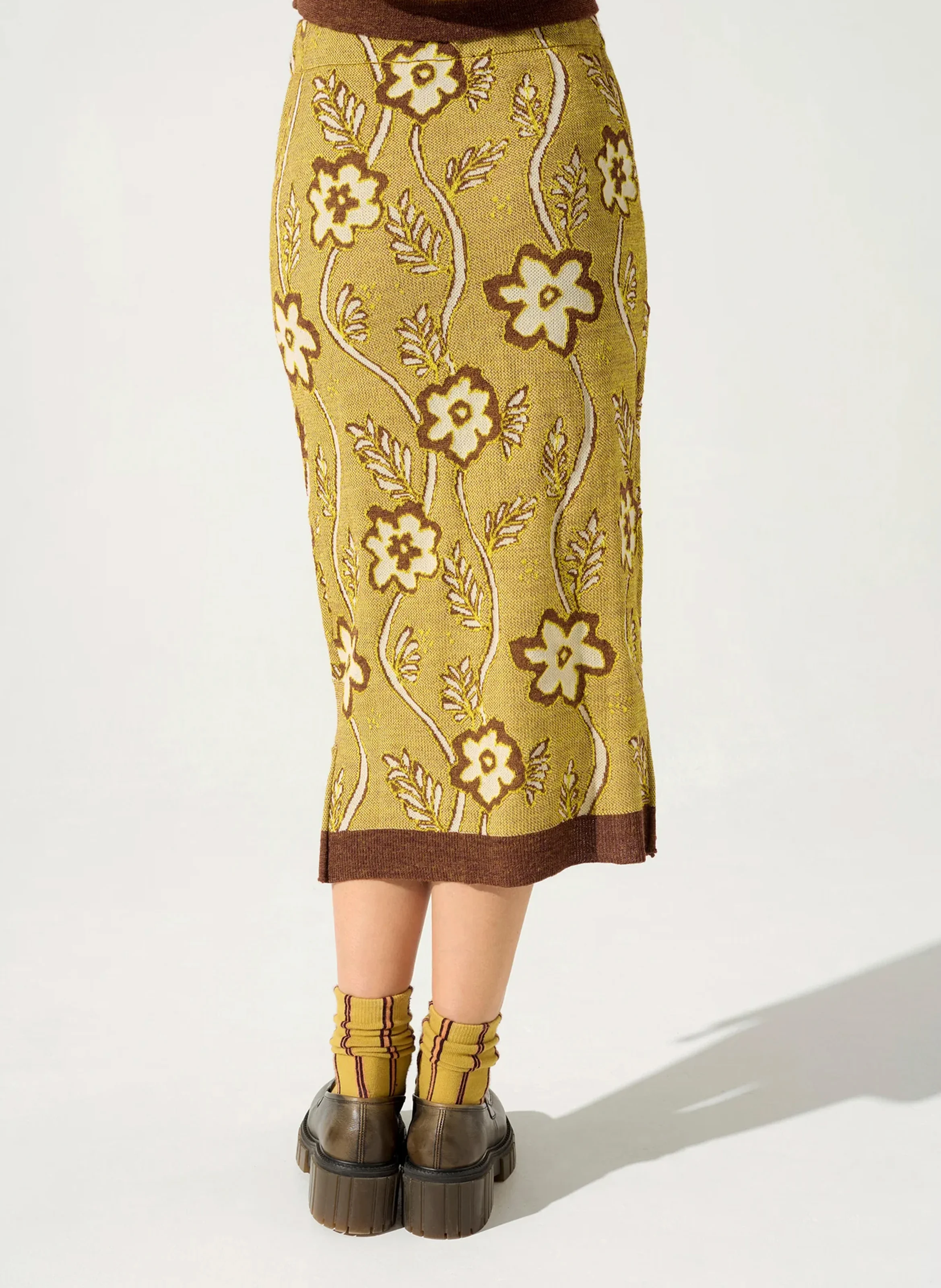 Jupe midi tube en jacquard | Jaune