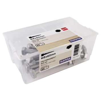 GAMMA houtdraadbout M8 x 60 mm RVS 20 stuks