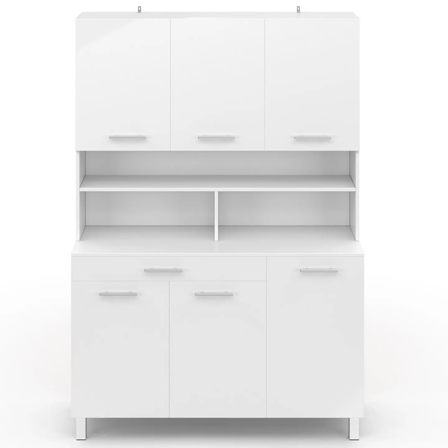 Buffet de cuisine 120 CM CINA 6 portes + tiroir blanc et blanc brillant