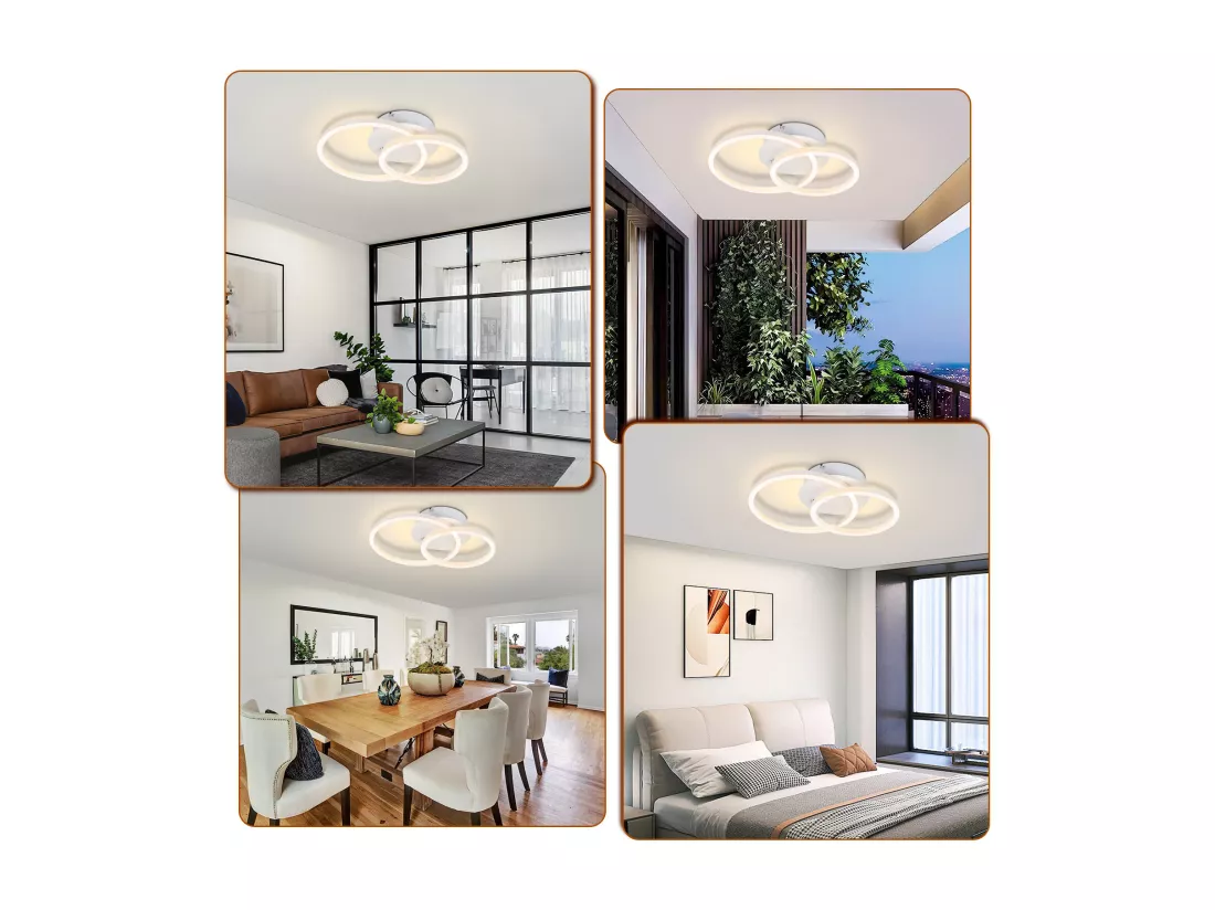 NETTLIFE Plafonnier LED 2 anneaux Blanc Pivotant Moderne Ronde Design 24W 3000K