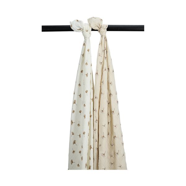 Meyco Baby Swaddle - Gingko - 2-pack - Offwhite/Soft Sand - 120x120 cm