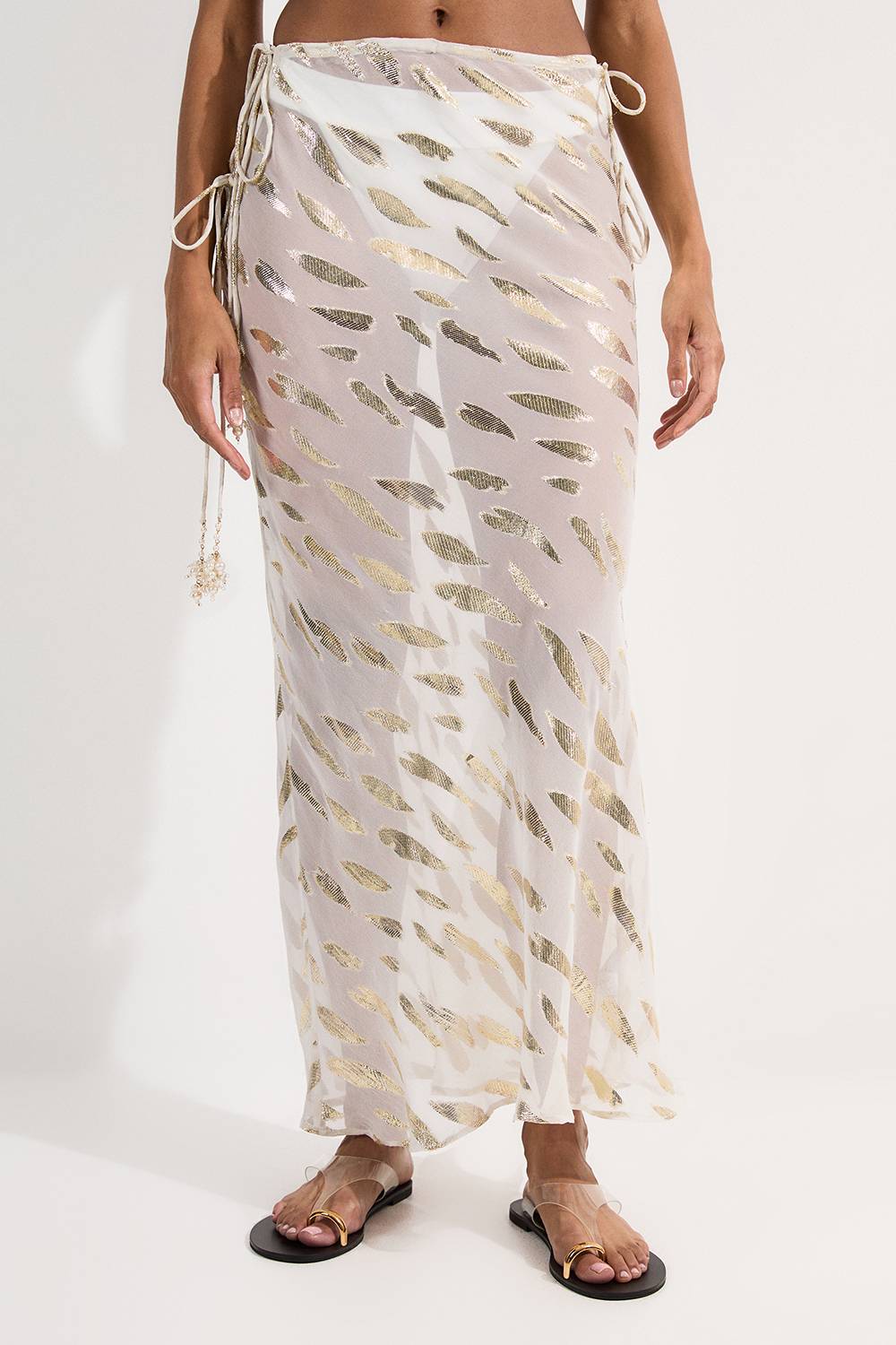 KarenMillen Jupe maxi de plage en fil métallique à nouer à la taille