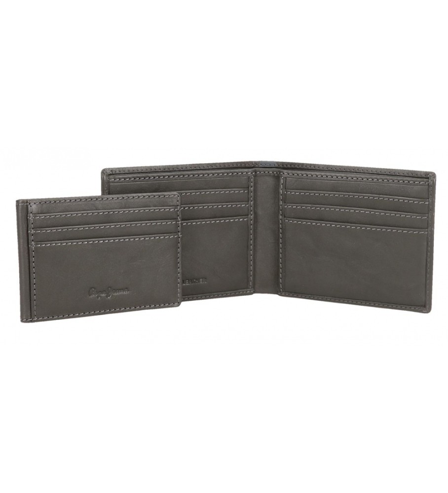 Carteira Pepe Jeans Marshal em couro com porta-cartões, cinza